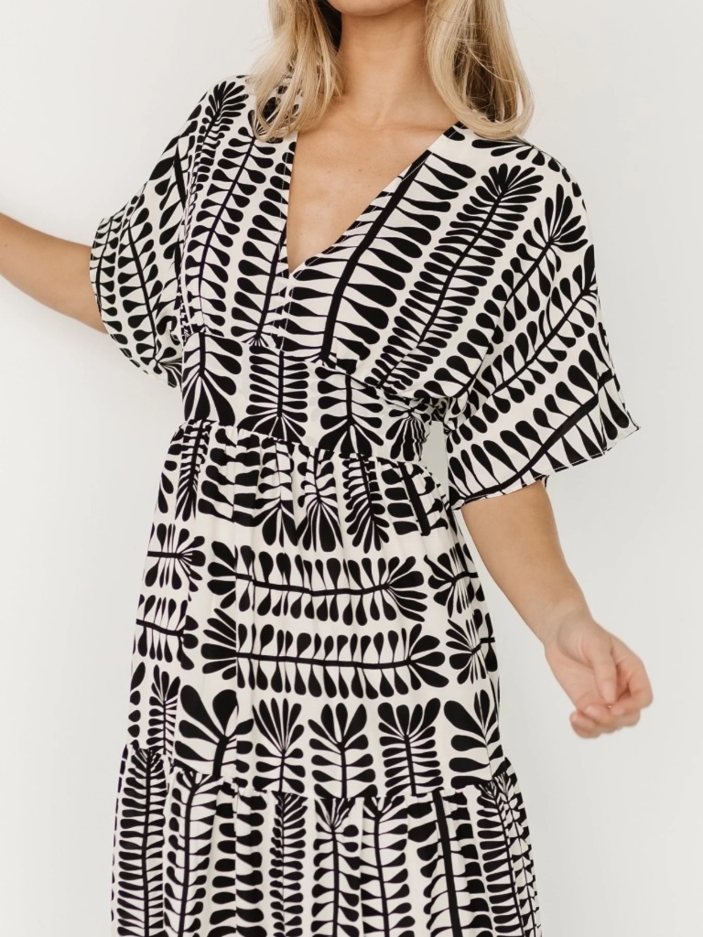 Baltic Born Austin Kimono Dress Black & White Design Midi Fully lined 100%  XL - Picture 7 of 8